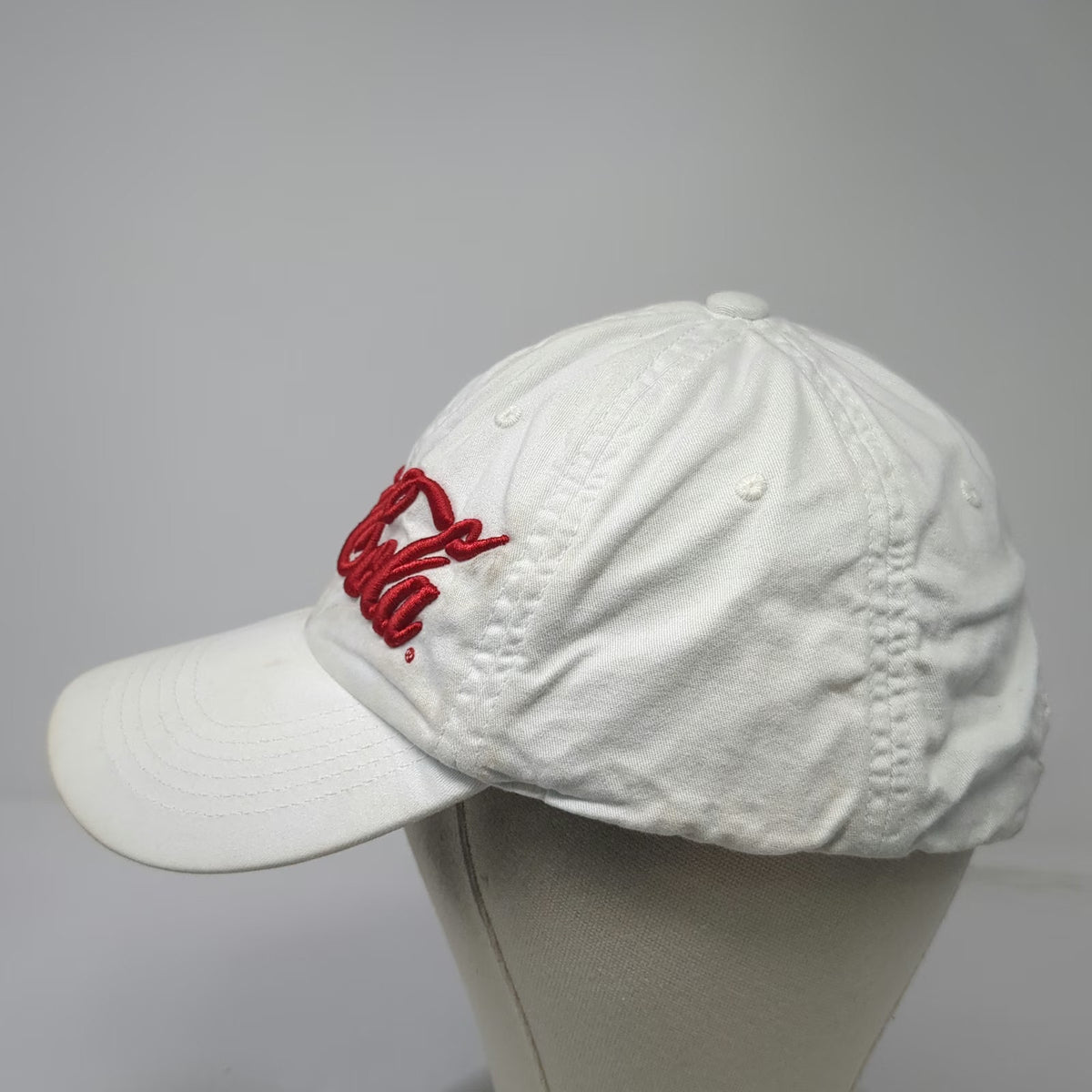 Coca-Cola Baseball Cap White OSFM Slideback Cotton Embroidered Script Logo Hat
