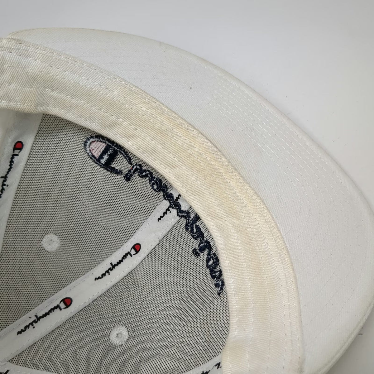 Champion Snapback White One Size Embroidered Logo Cotton Athletic Sport Hat