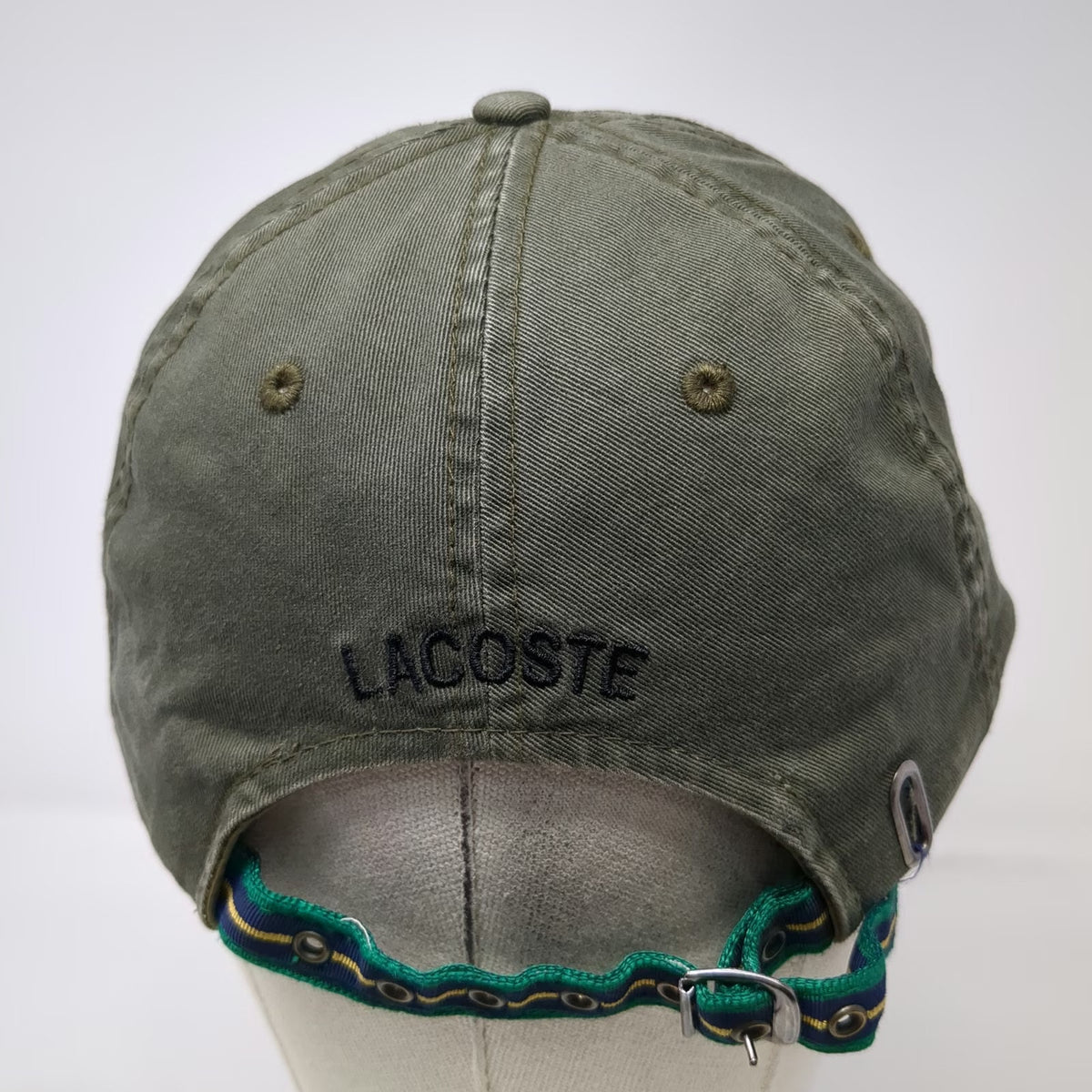Lacoste Baseball Cap Green One Size Embroidered Letter L Striped Slideback Hat