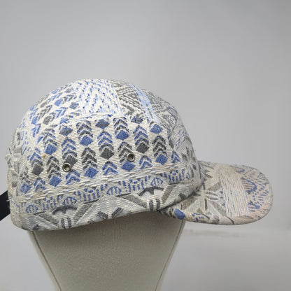 5 Panel Hat Beige Blue Gray Woven Geometric One Size Strapback Tribal Print