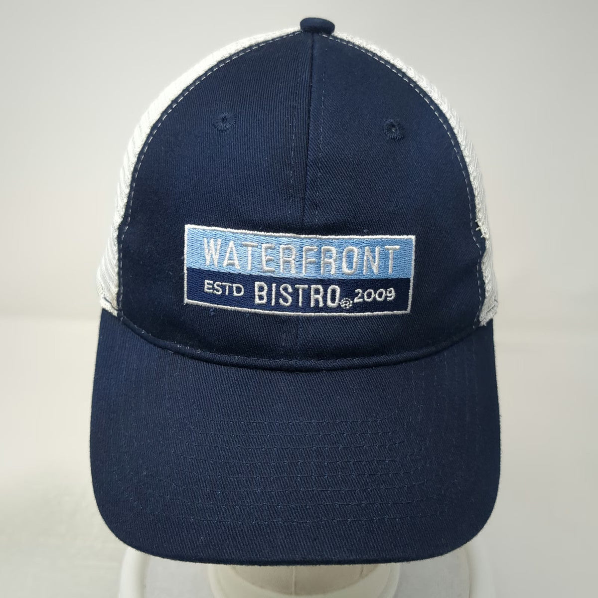 Port & Company Trucker Hat Blue One Size Waterfront Bistro Patch Mesh Snapback
