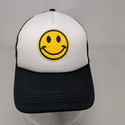 Smiley Face Patch Snapback Trucker Hat Black OSFA Mesh Back Colorblock