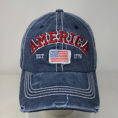America Est 1776 Slideback Hat Blue One Size Embroidered Distressed