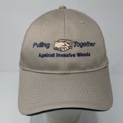 Pulling Together Against Invasive Weeds Strapback Hat Tan OSFA Solid