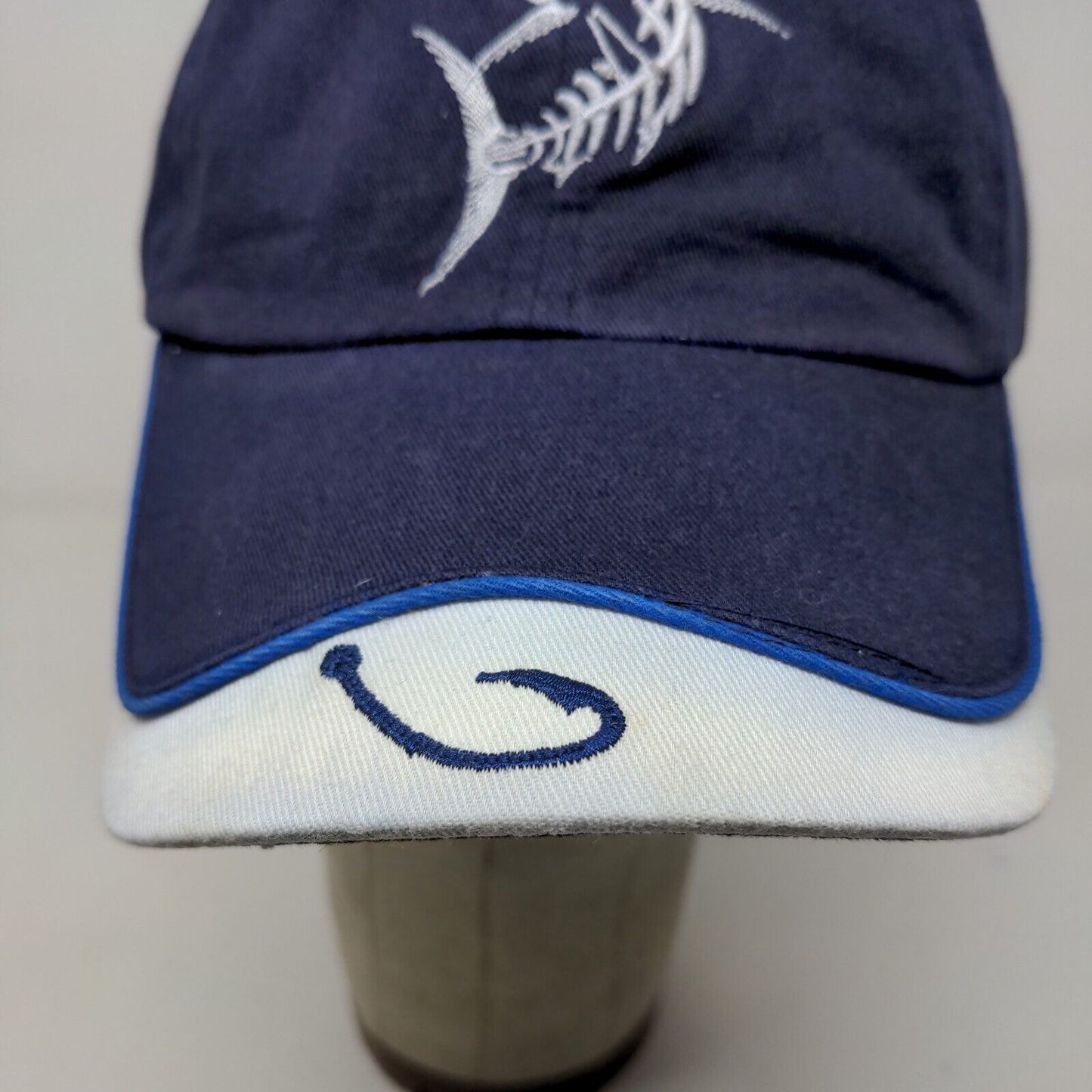 The Tackle Box Men's Strapback Hat Blue Size OSFM Embroidered Skeleton Fish Logo