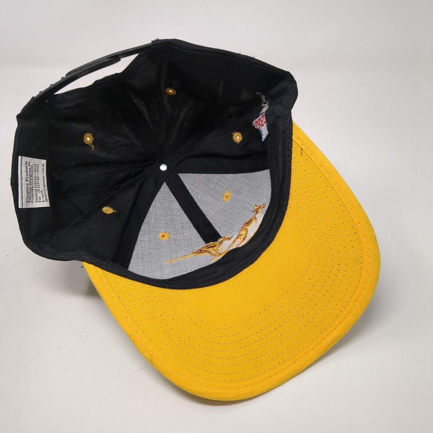 Australia Kangaroo Snapback Hat Black OSFA Embroidered Yellow Trim