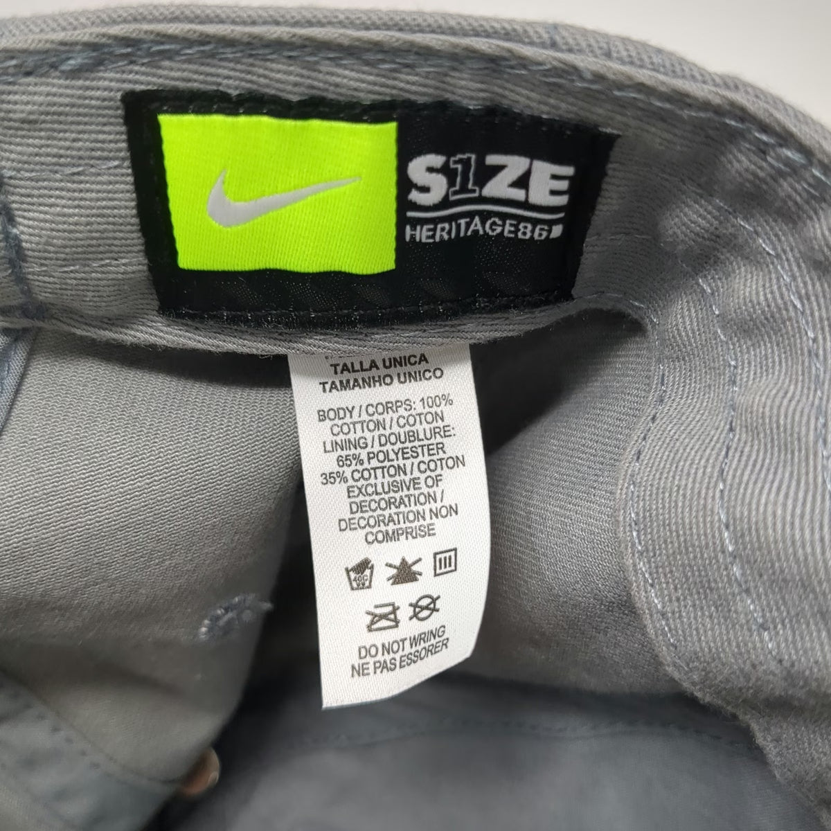 Nike Baseball Cap Gray One Size Slideback Heritage86 Embroidered Logo Hat