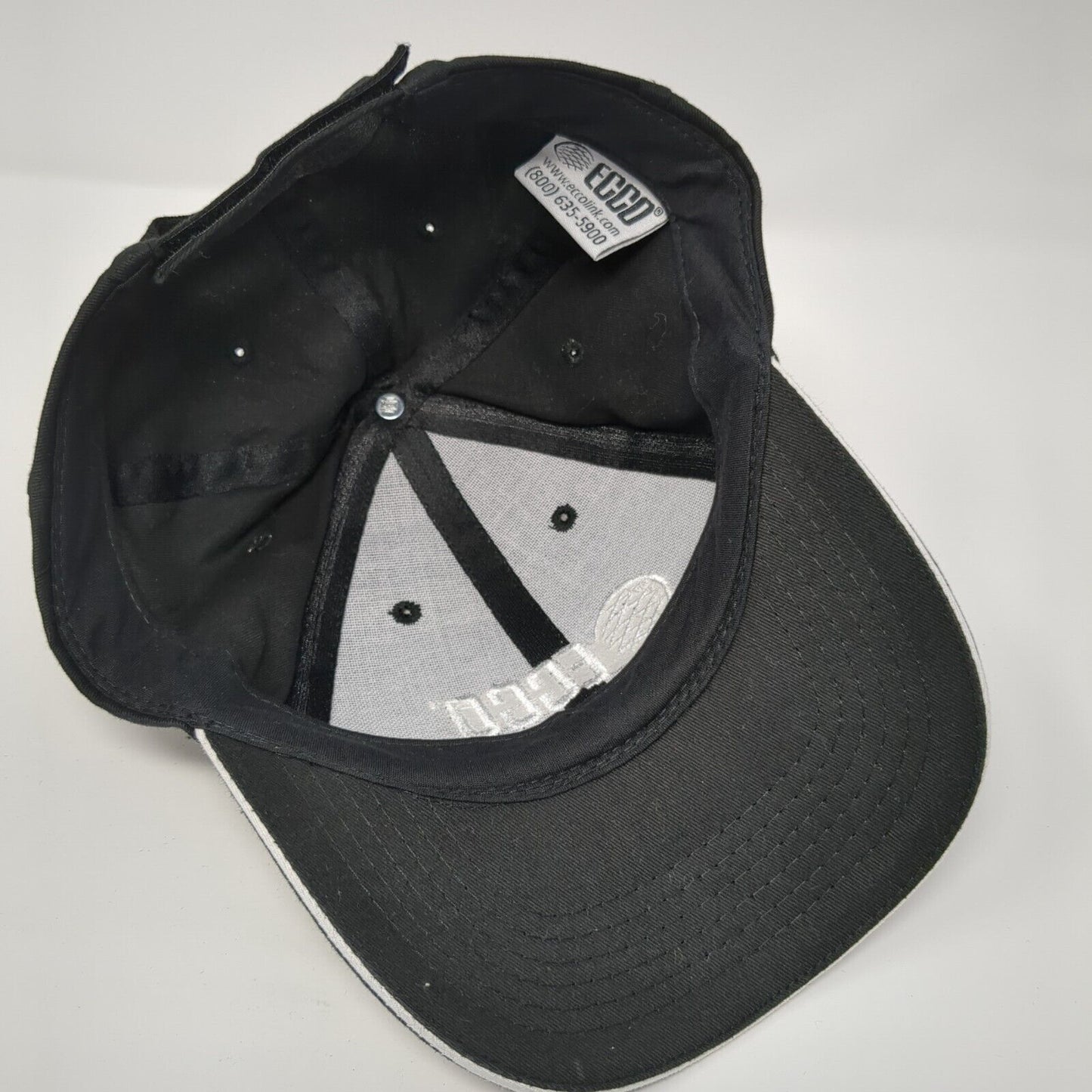 ECCO Strapback Hat Black One Size Adjustable Embroidered Vented Holes 6 Panel