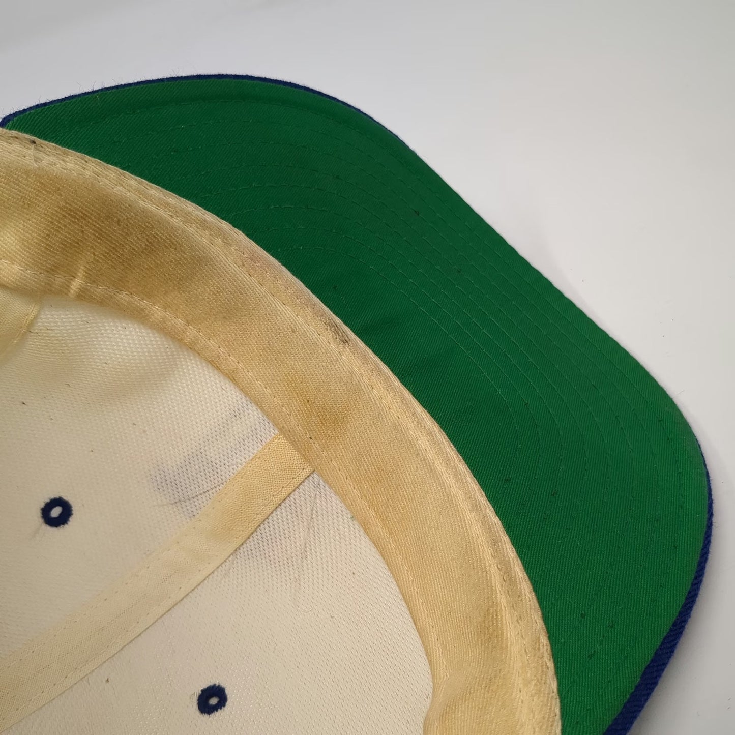 New Era Cap Beige Blue 7 5/8 Buffalo Bills 5950 Wool Made in USA Hat Vintage NFL