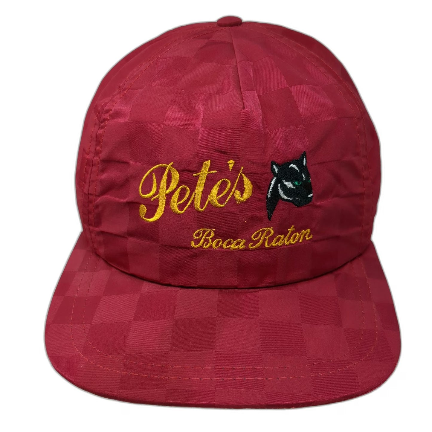 Florida Novel-Tees 5 Panel Hat Red Vintage Petes Boca Raton Panther Checkerboard