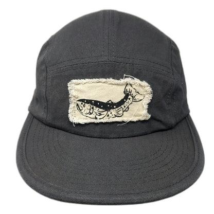 Big Accessories 5 Panel Gray One Size Frayed Fish Patch Slideback Hat Fishing