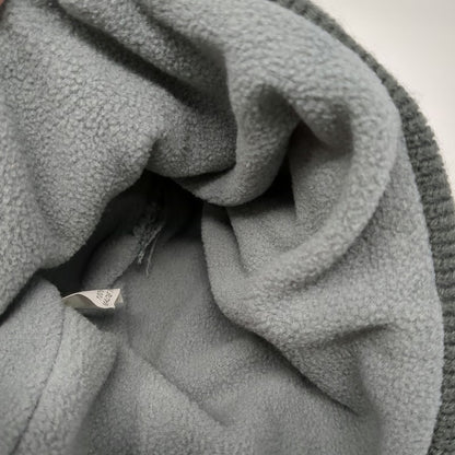 Indie Caps Beanie Gray One Size Pom Pom Fleece Lined M Logo Striped Knit Hat