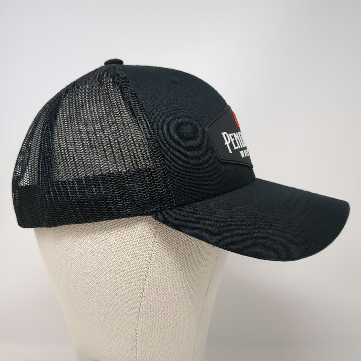Pendleton Whisky Trucker Hat Black One Size Snapback Mesh Rubber Bronco Patch