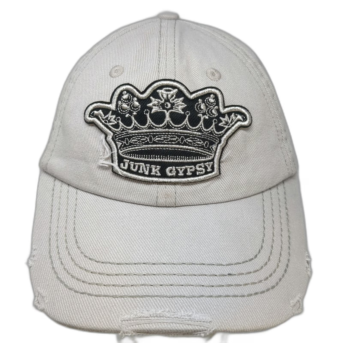 Junk Gypsy Baseball Cap Gray One Size Distressed Crown Patch Strapback Hat Logo