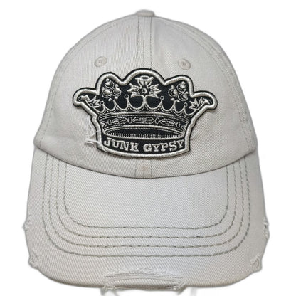 Junk Gypsy Baseball Cap Gray One Size Distressed Crown Patch Strapback Hat Logo