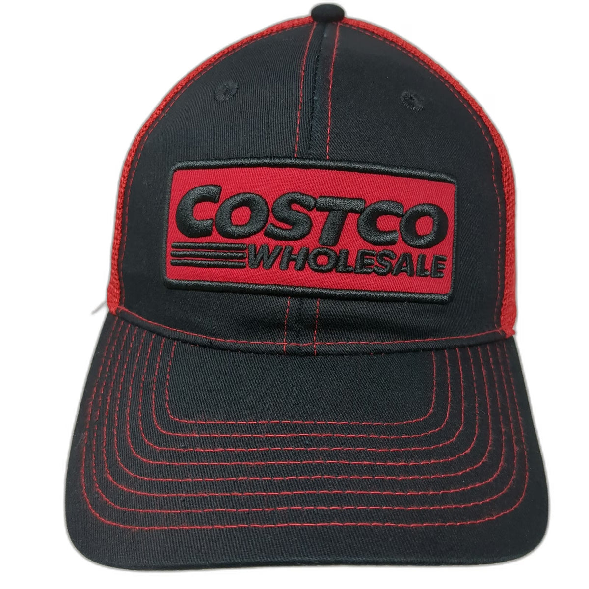 BAMKO Costco Wholesale Trucker Hat Black Red One Size Mesh Snapback Patch Cap