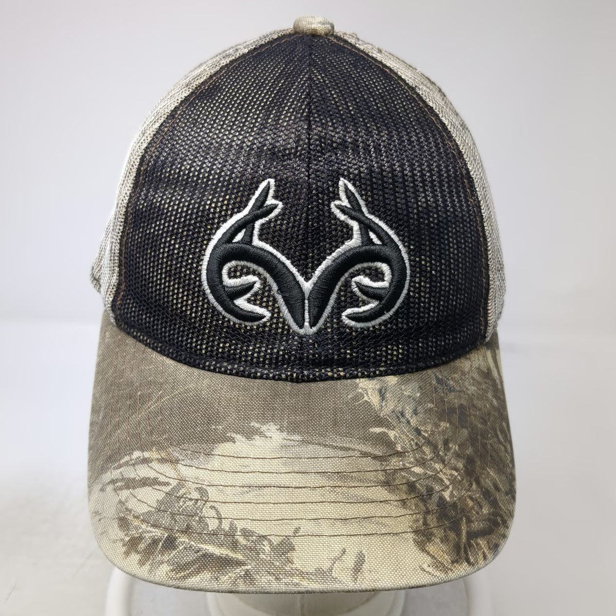 Realtree Baseball Cap One Size Brown Black Camo Mesh Strapback Antler Logo Hat