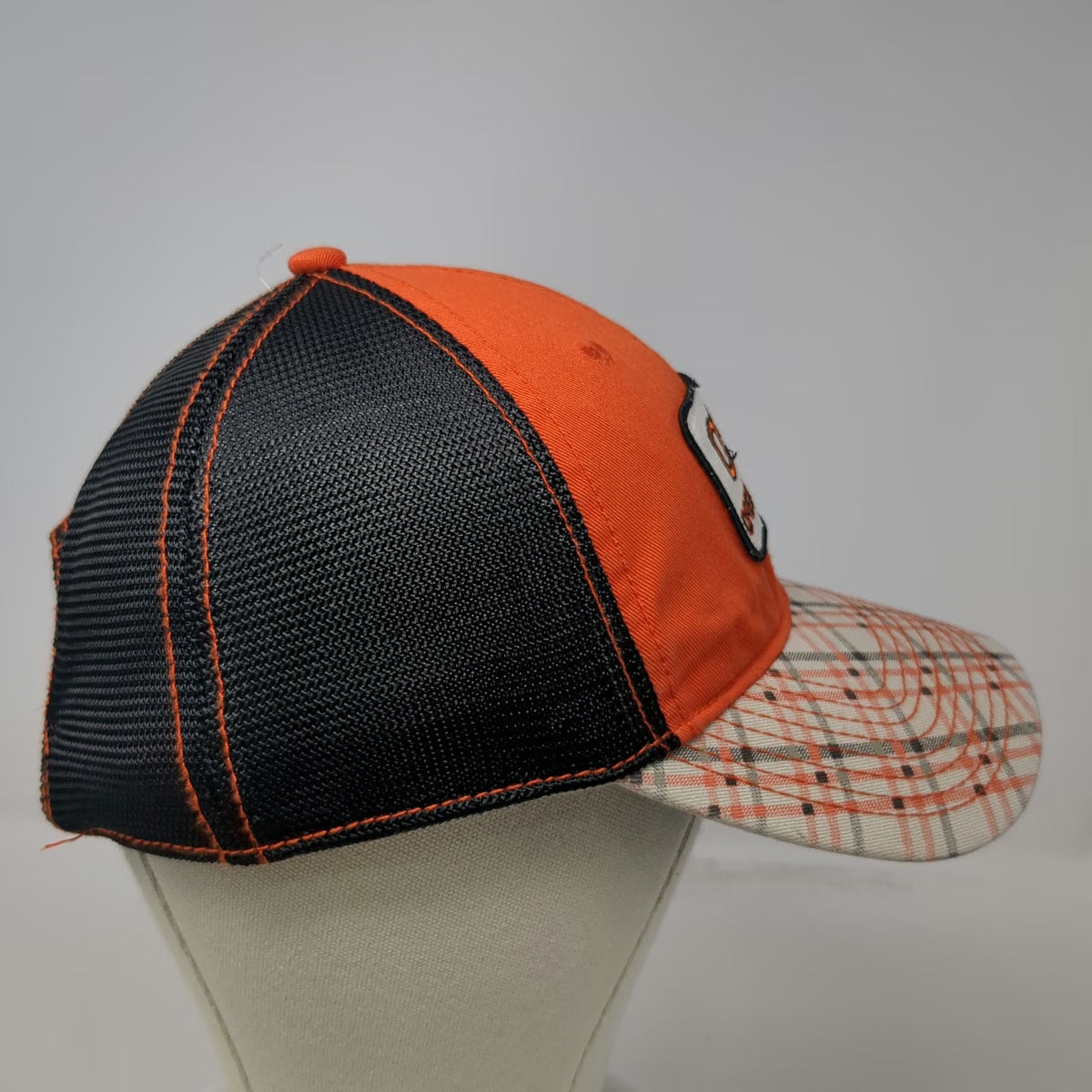 Signatures NCAA Oregon State OSU Orange Black White OS Mesh Plaid Patch Cap Hat