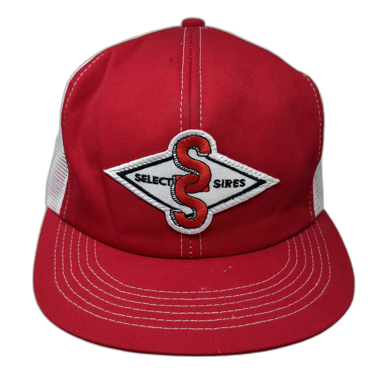 K-Products Select Sires Trucker Hat Red White Mesh Back Snapback Patch Vintage