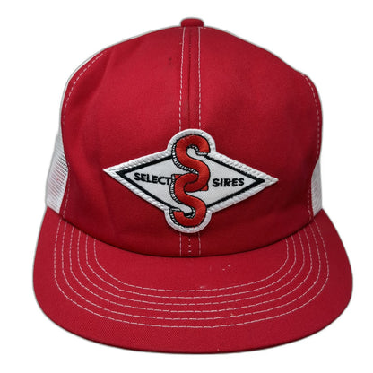 K-Products Select Sires Trucker Hat Red White Mesh Back Snapback Patch Vintage