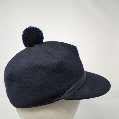 Unbranded Fitted Pom Pom Hat Blue 55cm Solid Outdoor Wool Blend Quilted