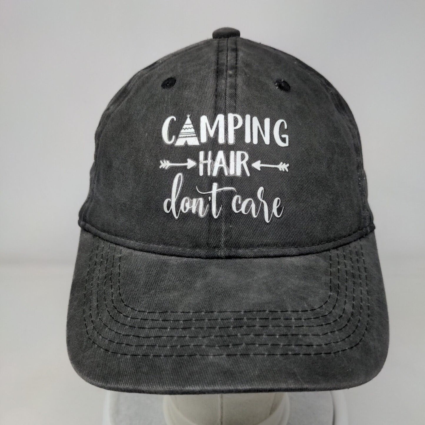 Camping Hair Don't Care Slideback Hat Gray One Size 6 Panel Adjustable