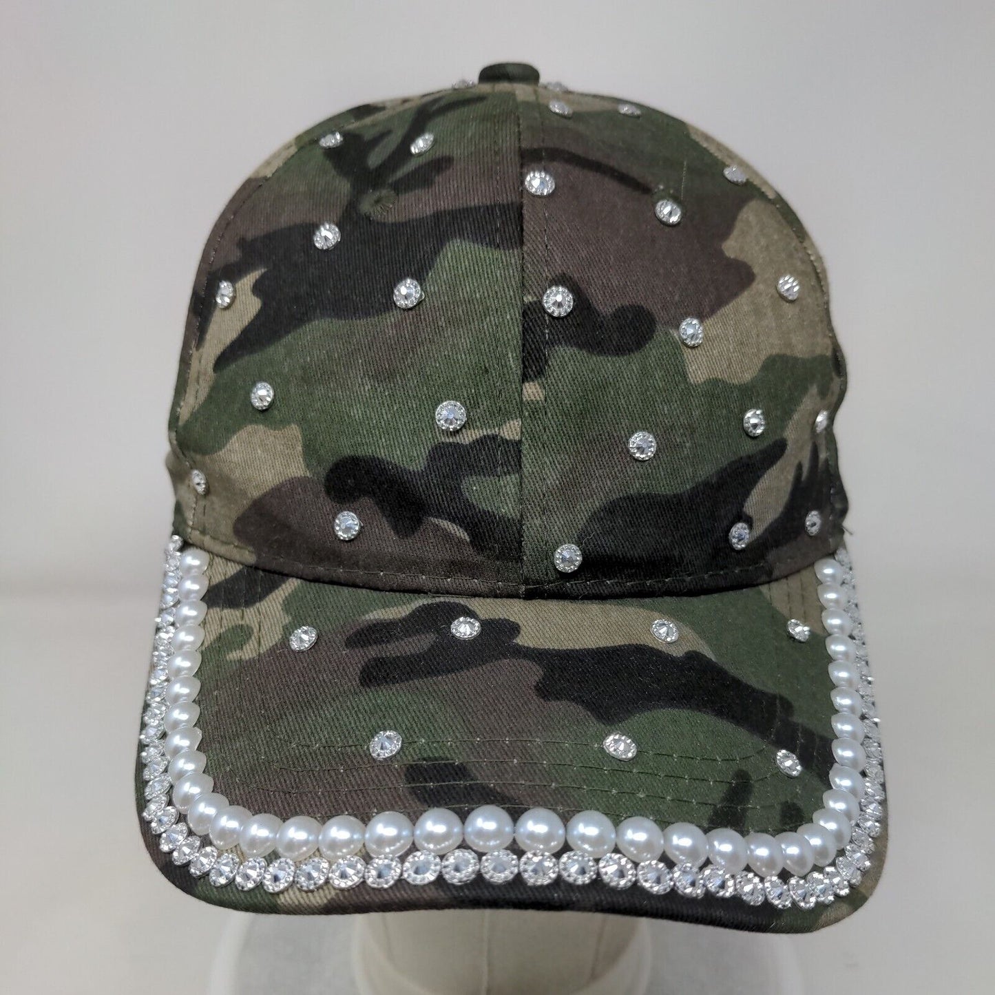 Pearl Bling Strapback Hat Camouflage One Size Adjustable 6 Panel