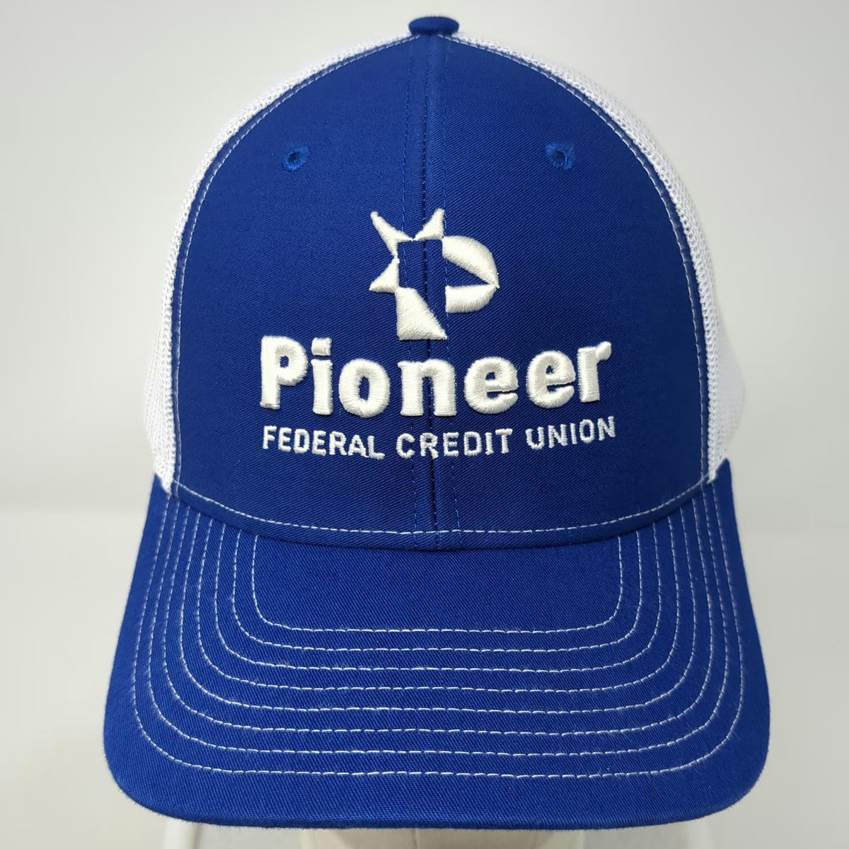 Richardson Trucker Hat Blue One Size Pioneer Federal Credit Union Mesh Snapback