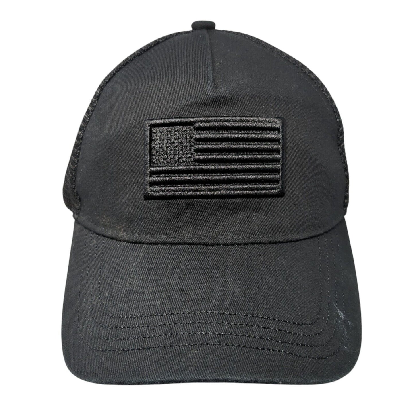 USA Flag Snapback Trucker Hat Black One Size Adjustable Patriotic Mesh Back