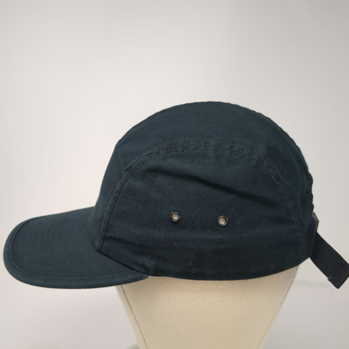 Yupoong 5 Panel Hat Black One Size Solid Cotton Adjustable Strapback Camper Flat