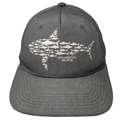 Triangle 5 Panel Gray One Size Hat Galveston Island Shark Fish Graphic Strapback