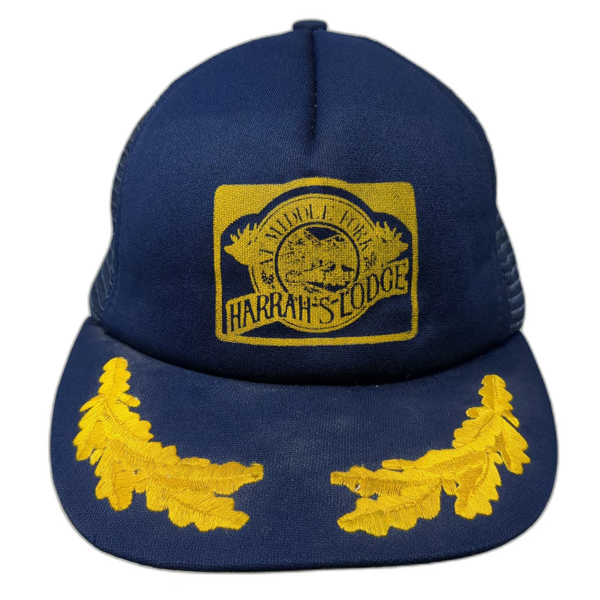 AHS Trucker Hat Blue Yellow 7 5/8 Snapback Harrah's Lodge Middle Fork Oak Leaves