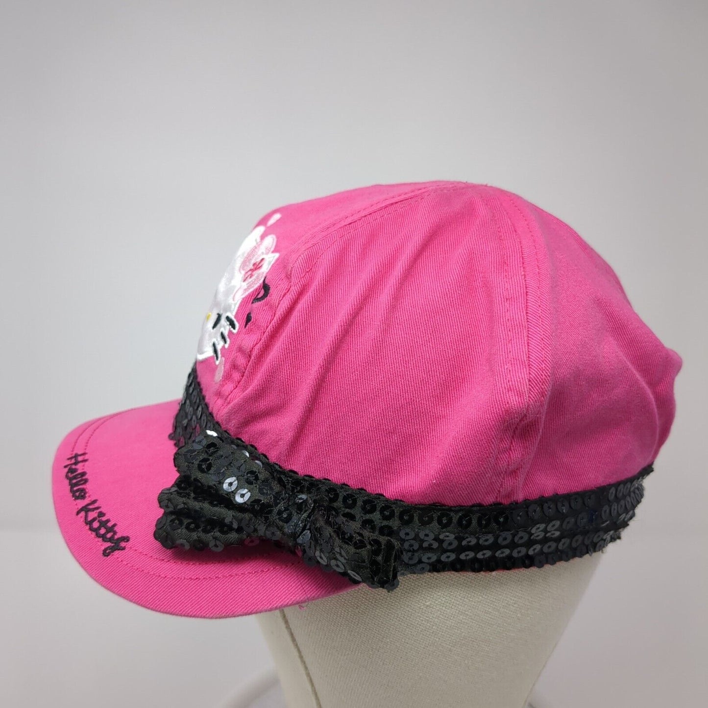 Hello Kitty by Sanrio Fitted Hat Pink One Size Embroidered Bow Sequin