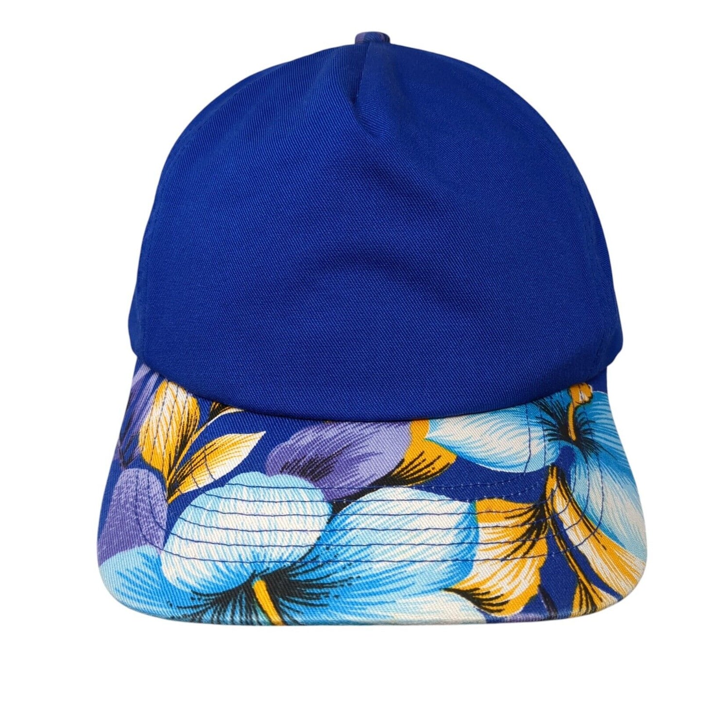 San Sun Snapback Hat Blue One Size Adjustable Floral Print Blank