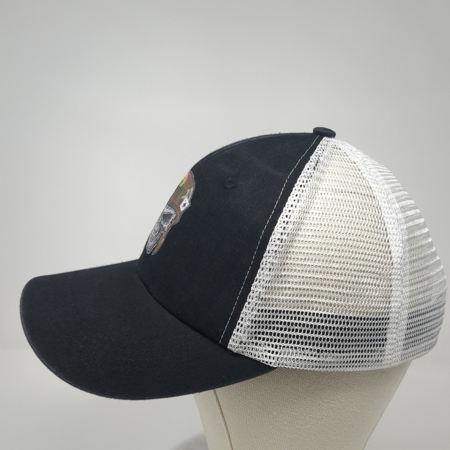 Skull Snapback Mesh Back Trucker Hat Black One Size Adjustable Colorblock