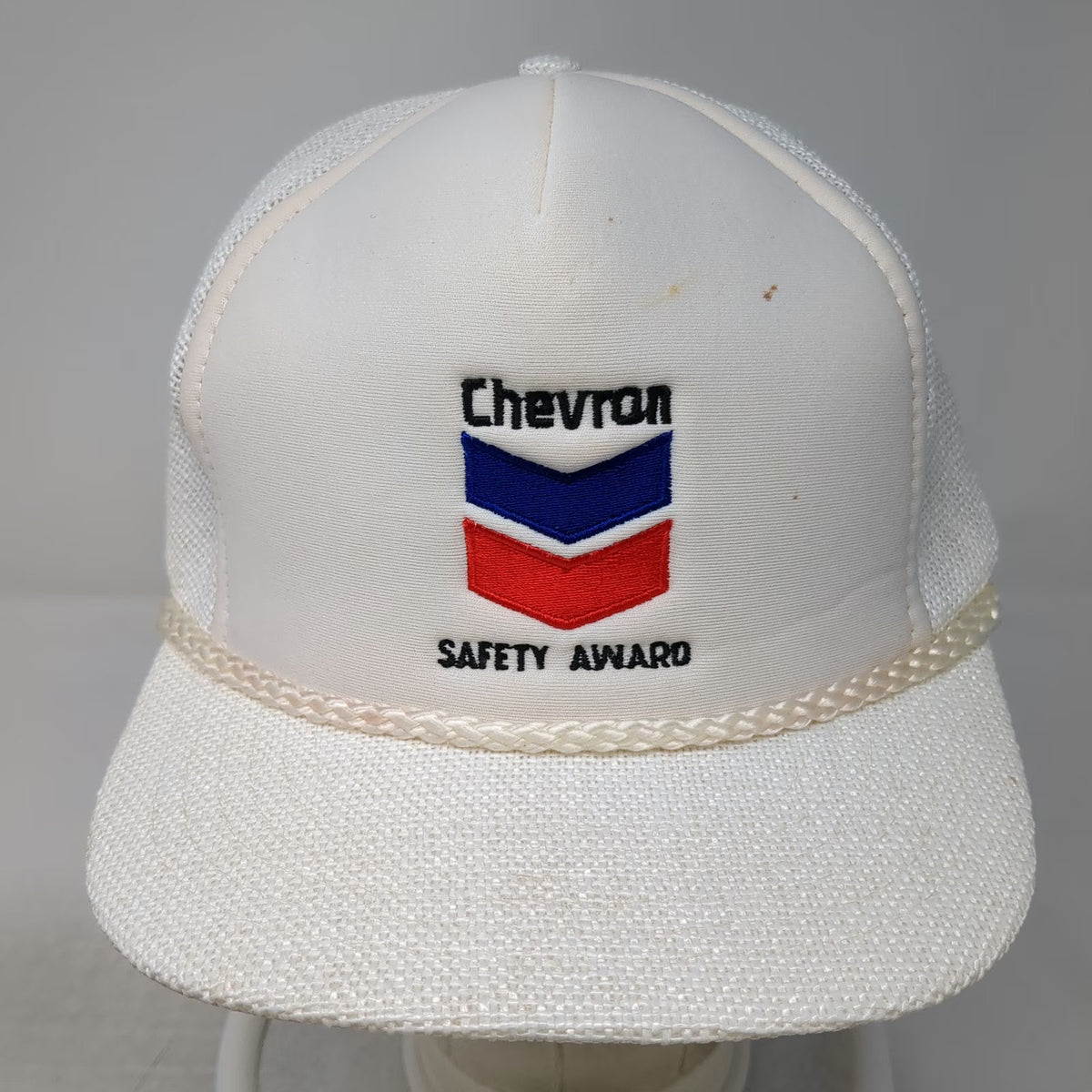 Designer Award Trucker Hat White OS Chevron Safety Award Mesh Snapback Rope