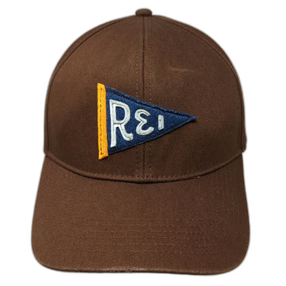 REI Snapback Hat Brown One Size Embroidered Pennant Logo Patch Cotton 6 Panel