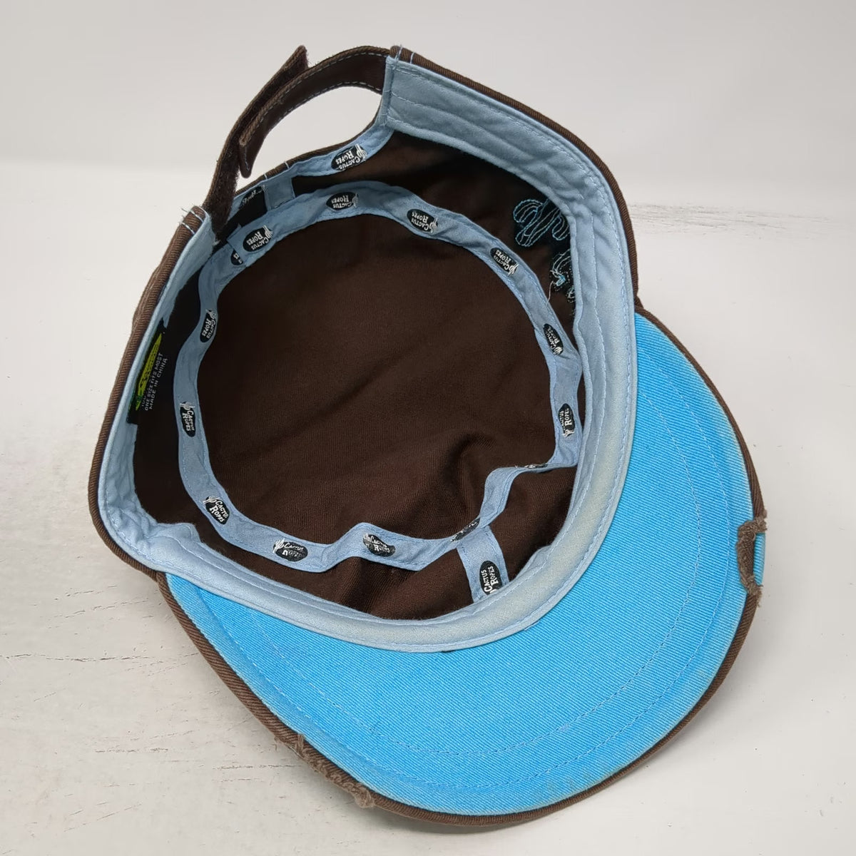 Cactus Ropes Army Cap Brown One Size Strapback Contrast Stitching Side Patch Hat