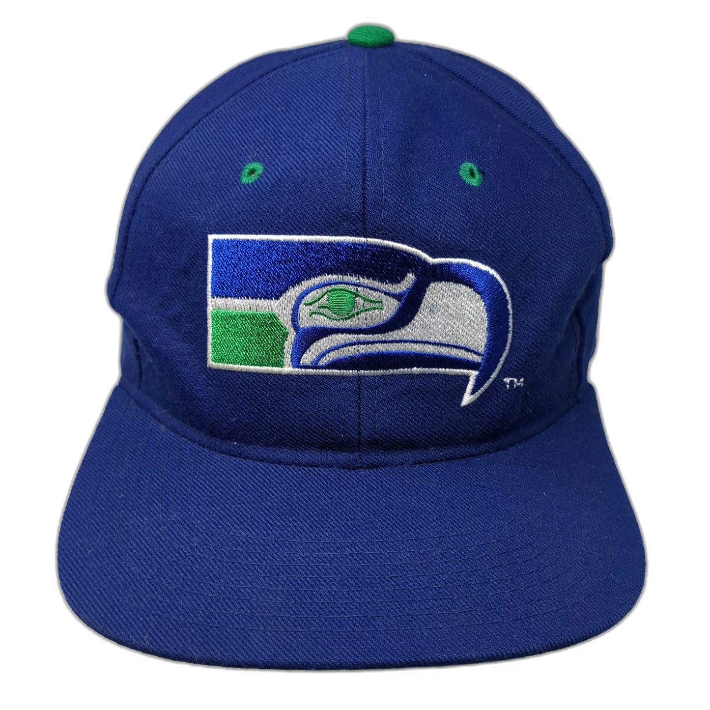 New Era Cap Blue Fitted Green Underbrim NFL Seahawks Logo Hat Vintage Pro Model