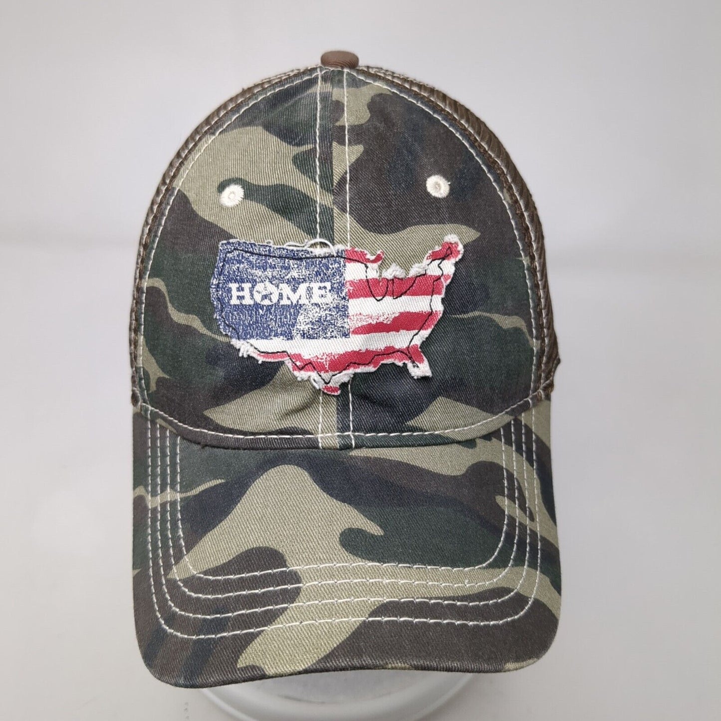 Home USA Flag Patch Strapback Trucker Hat Camo One Size Mesh Back