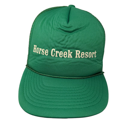 Horse Creek Resort Men's Snapback Mesh Back Trucker Hat Green Rope Graphic Logo