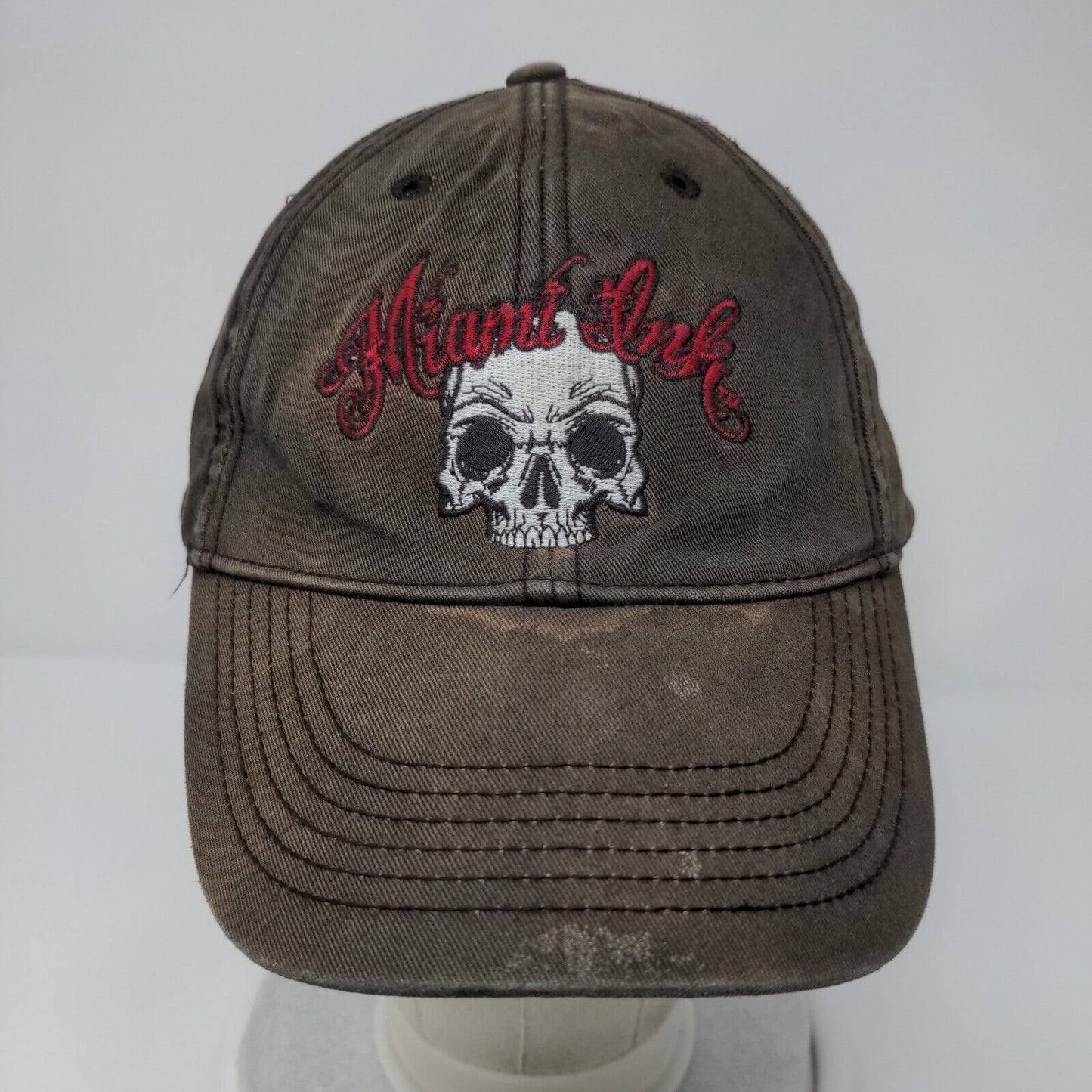 Miami Ink Snapback Hat Black OSFM Adjustable Embroidered Skull 6 Panel Cotton
