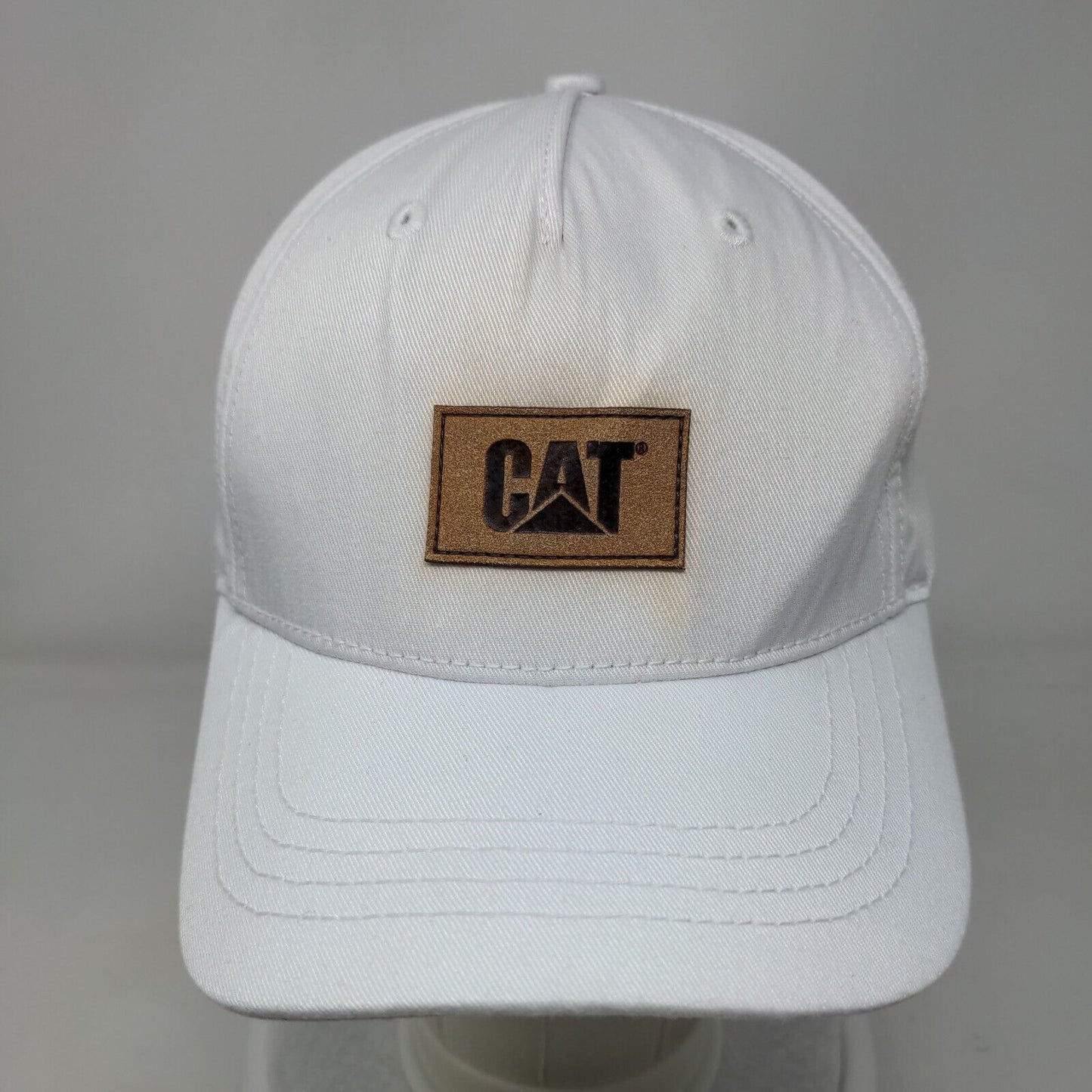 CAT Snapback Hat White One Size Adjustable Patch Logo Vented Holes 6 Panel