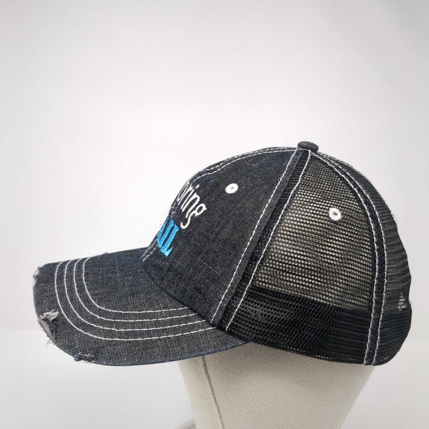 I'll Bring Bail Strapback Trucker Hat Black OS Adjustable Mesh Back Distressed