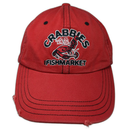Old Navy Red Baseball Cap One Size Embroidered Crabbies Fishmarket Strapback Hat