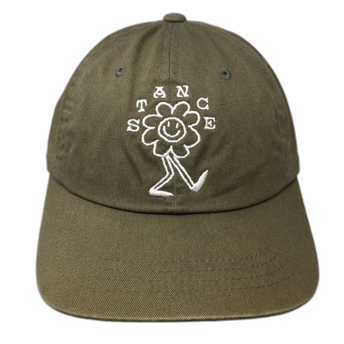 Stance Baseball Cap Green One Size Slideback Embroidered Flower Smiley Hat
