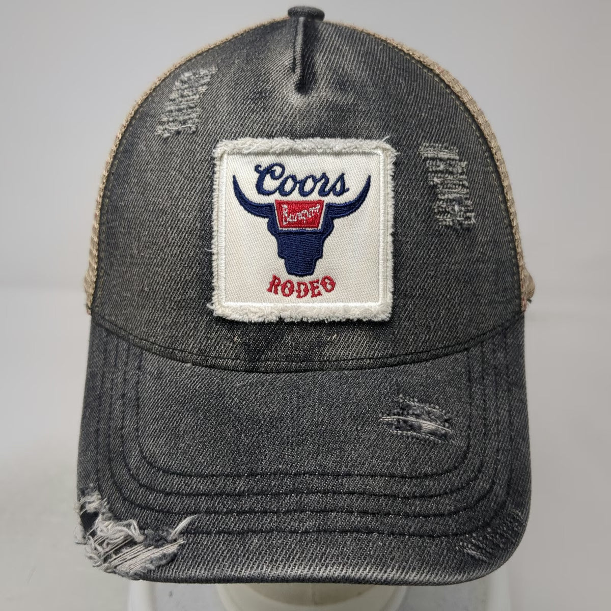 Coors Trucker Hat Gray Beige One Size Denim Banquet Rodeo Bull Head Snapback