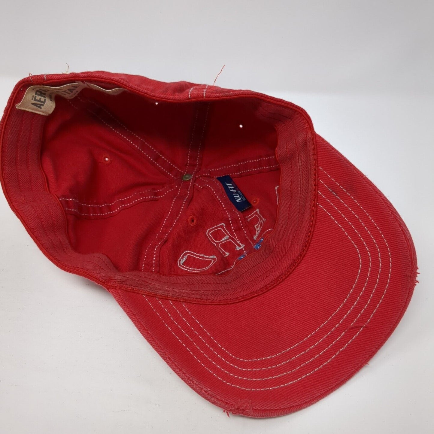 Aero 87 California New York Fitted Hat Red L/XL Nu-Fit Distressed 6 Panel
