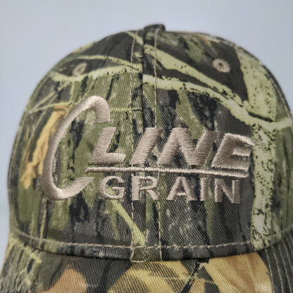 Cline Grain Men's Strapback Hat Green Camo Adjustable Embroidered Logo