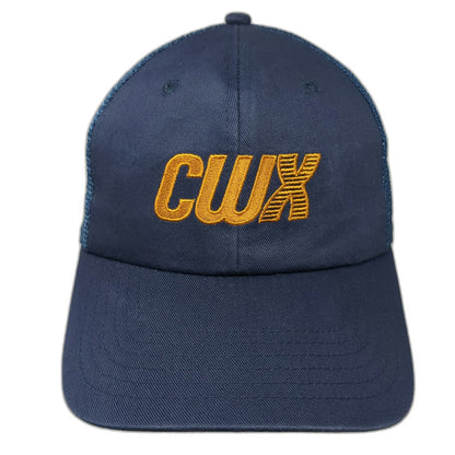 K-Products Trucker Hat Blue One Size CWX Embroidered Logo Snapback Mesh Cap